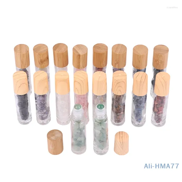 Garrafas de armazenamento 10 ml em garrafa Óleo essencial rolo de jade natural com recipientes de viagem de vidro de chip de cristal