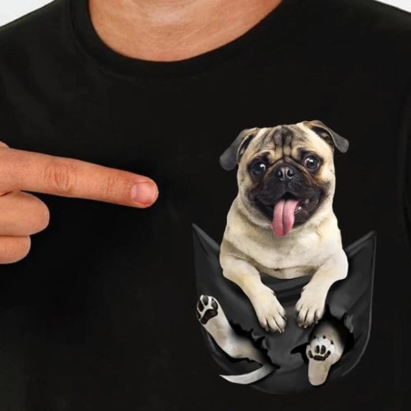 Футболки Cloocl 100% хлопчатобумажный футболка Summer Pug Pug Print Thir