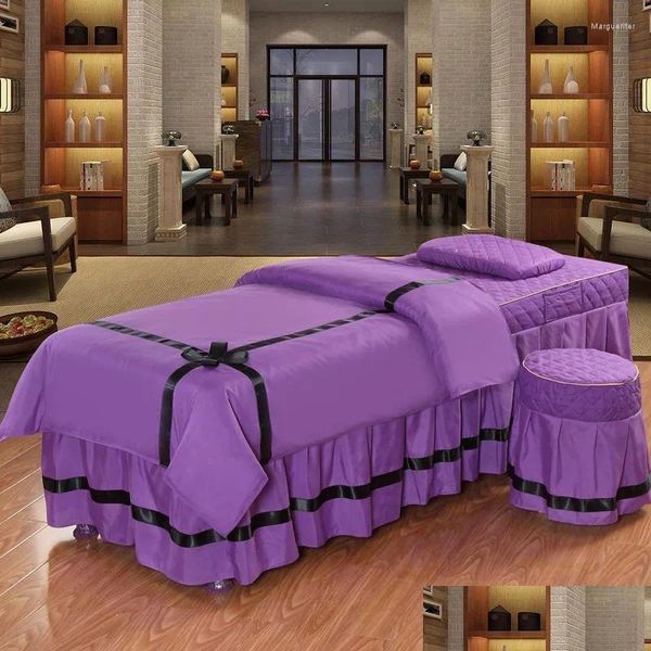 Scapa da letto Set a quattro pezzi di trapunta sgabello di cuscino in cotone mascometto con letti con patio con filo papillon tessile tessile di consegna di goccia viola rosa othym