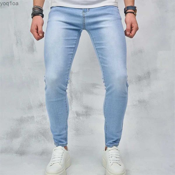 Erkekler kot sokak giyim erkekler basit stil sağlam sıkı kot pantolon en iyi kaliteli jogging casual kalem jeansl2404