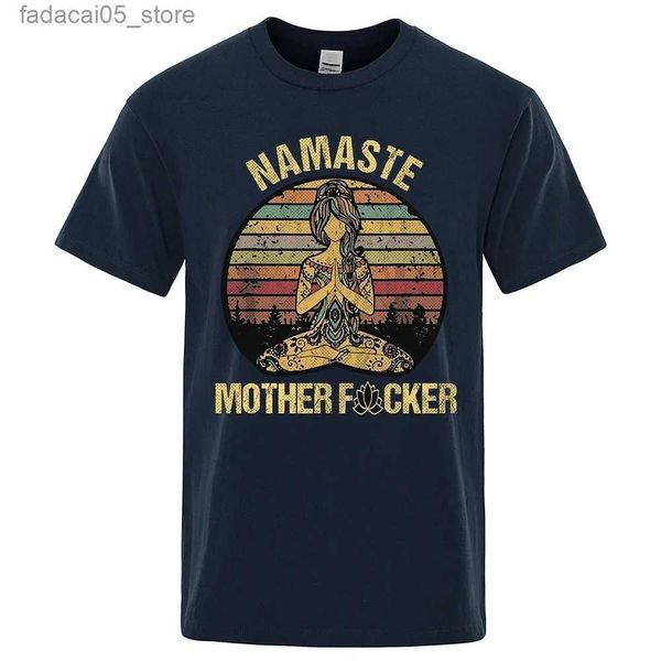 Erkek Tişörtler Vintage Namaste Anne Açık Fun T-Shirts Erkek Kadın Pamuk Gevşek Kısa Kno-Boy Giyim Q240425