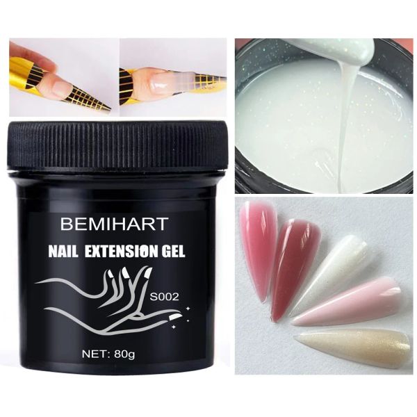 Gel BEMIHART 80G GLITTER EXPENSÃO GEL DE GEL DE UNIDADE PINK BRANCO BRANCO CLARO Builder UV Gel para unhas Federal French Nail Art Diy Manicure