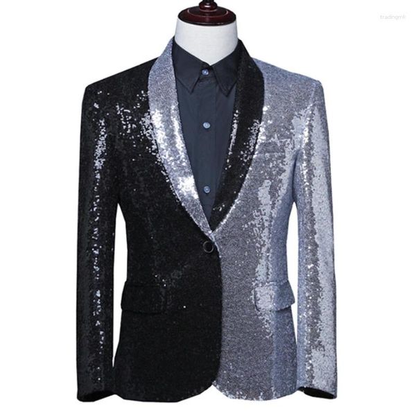 Herrenanzüge 2024 glänzend Gold Paillettenkleid Männer Langarm Button Down Disco Party Shirts Männliche Nachtclub -Prom Chemise Freizeit atmungsaktiv