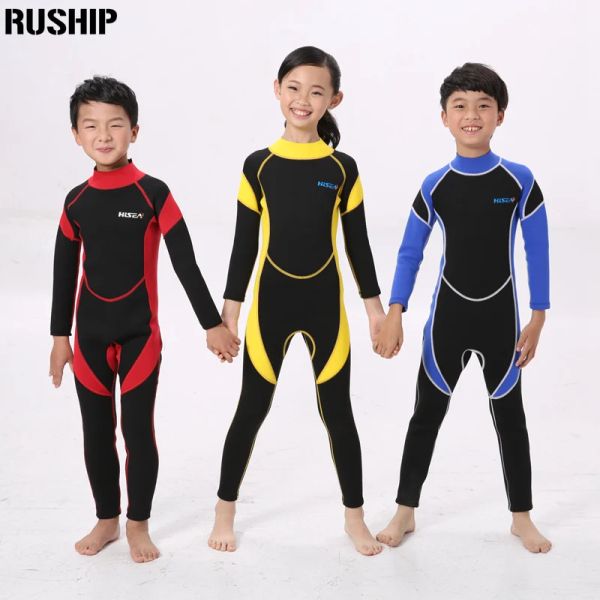 Ternos para crianças de 2,5 mm de neoprene de neoprene de roupas de banho infantis de roupas de banho elástica de mergulho elástico Mangas compridas meninos surfando guardas erupções cutâneas