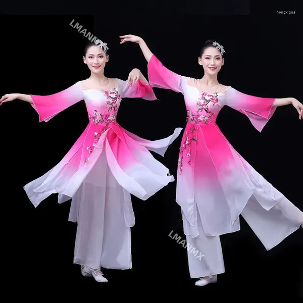 Stage desgaste 2024hanfu feminino de dança clássica performance feminino feminino jiangnan guarda -chuva fã adulto yangko vestido