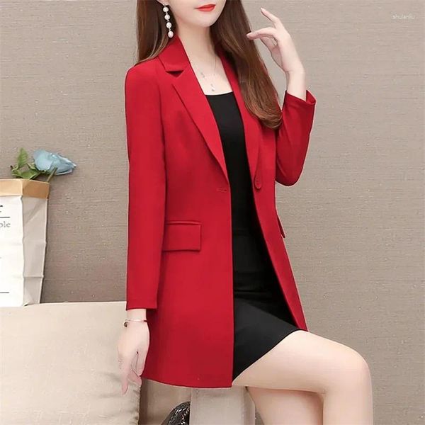 Ternos femininos femininos de manga longa Spring Casual Blazer 2024 Business Women Women Work Office Jackets Coats