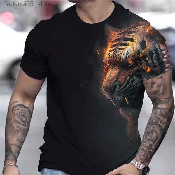 Мужские футболки Tiger Print 3D Mens Mens Mens Shirt Summer 6xl Lacqued Tope Tee Clothing Q240425 Q240425