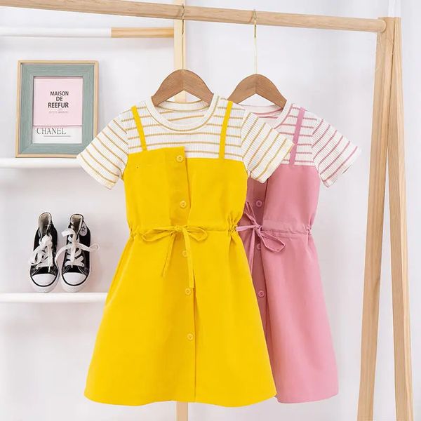 Mädchen Sommerkleid 2 10 bis 12 Jahre alte Kinder Design gefälschter 2 Stück Nähfeier Prinzessin Kleider Herbst Kleidung für Kinder 240426