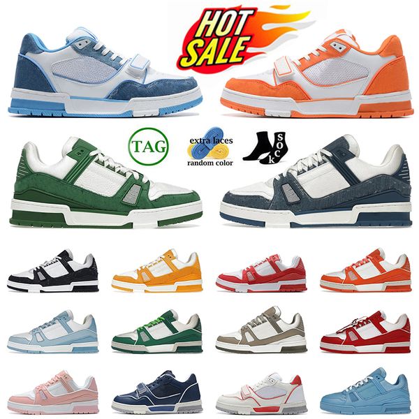 Top Luxury Flat Sole Trainer Sneaker Sneakers uomini Donne vere chausures in pelle di vitello chassures arancione blu verde rosso scarpe designer piattaforma piattaforma dimensioni 36-45