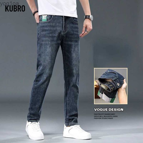 Мужские джинсы Kubro Spring/Summer Jeans Jeans 2024 Новые эластичные и уникальные высококачественные повседневные брюки Мода Молодец Свободная джинсовая джинсы Jeansl2404