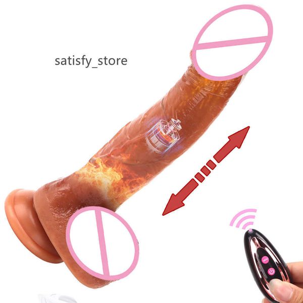 Grande Silicone Realistic Dildos Silica Liquid Silica Gel Penis Artificial Penis Telescópico Vibração Aquecimento de Vibrador de Vibrador Spot Toy Sexo