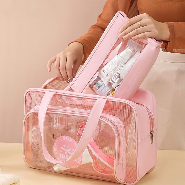 Borsa di lavaggio in PVC trasparente portatile Porta a spalla singola bagnato e secco secco Borsa da bagno per il bagno per campeggio impermeabile