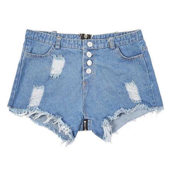 Shorts femminile 2023 Summer Nuovi donne Sexy Button Shorts Pantaloni Hot Hole Cotton Jean Short Mujer con cerniere Y240425