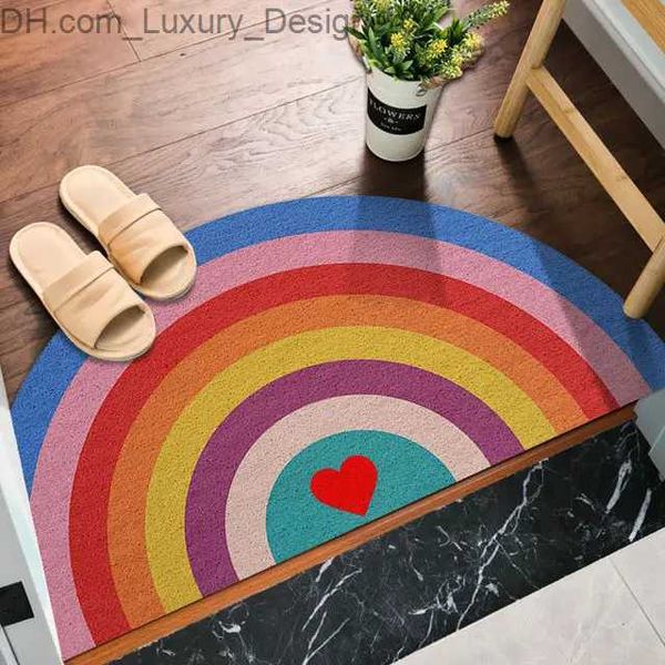 Tappeto arcobaleno di stampa arcobaleno ingresso esterno tappetino per porte interno semicircolare anti-usura in PVC impermeabile e moquette per camera da letto slip Q240426