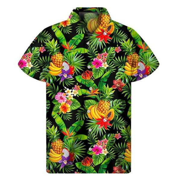 Camicie casual maschile Vendita calda piante tropicali camicia hawaiane uomini 3d stampare camicie da spiaggia per spiaggia per spiaggia estate magliette a maniche corta tops tops lapel street aloha camicetta 240424