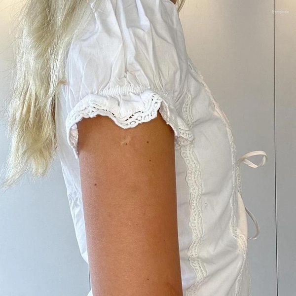Женские футболки T 2024 Vintage Y2K White Crop Tops Summer Women Open Front Tie Up футболка 2000-х