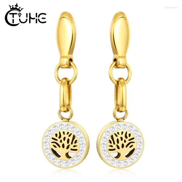 Bolzenohrringe Baum des Lebens Frauen Gold Silber Farbe Edelstahl mit Kristallohrringschmuck Schöne Mädchen Kinder Accessoires Geschenke