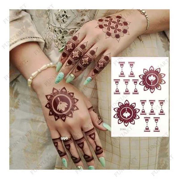 Z0FD Tattoo Transfer Brown Henna Tattoo Aufkleber für Hand Mehndi Henna Temporärer Tattoos Körperkunst Tatoo wasserdicht für Frauen FACHTE TATOO HENA -Design 240426