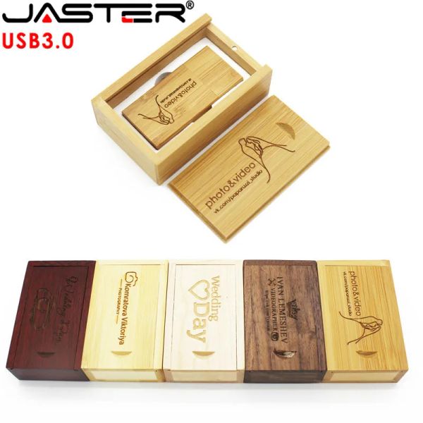 Steuerelemente JASTER USB 3.0 Holz Flash Drive Pendrive Memory Stick+Geschenkbox 4 GB 8 GB 16 GB 32 GB 64 GB U DISK Hochzeitsgeschenk kostenlos benutzerdefiniert