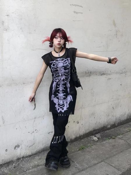 Lässige Kleider Gothic Skeleton Tattoo Sleeve Dress Skull