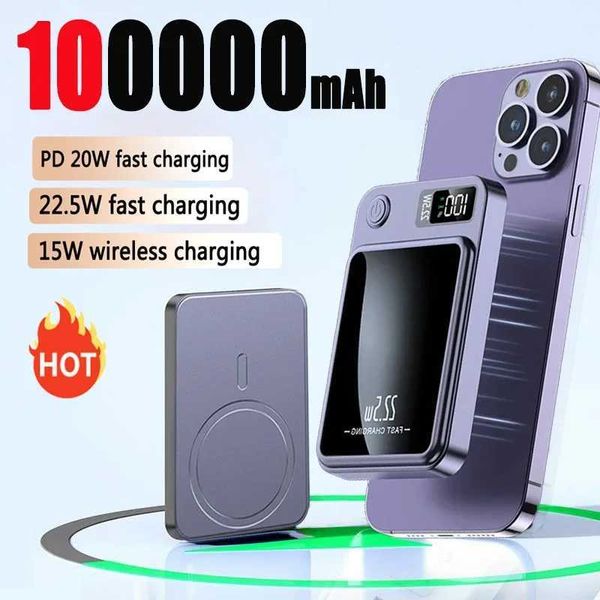 Mobiltelefon-Strombanken 2024 HOT 100000MAH Wireless Power Pack Magnetic Qi Portable Power Pack C-Typ Quick-Ladegerät für iPhone 15 14 13 Samsung MacSafe 240424 geeignet