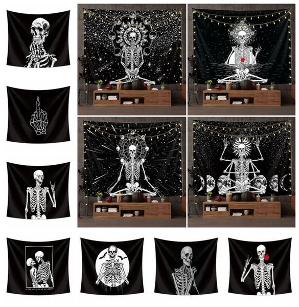 Череп -гобелен еврамериканец модный полиэстер настенный настенный декор Hallowmas Print Tablecloth Yoga Mat