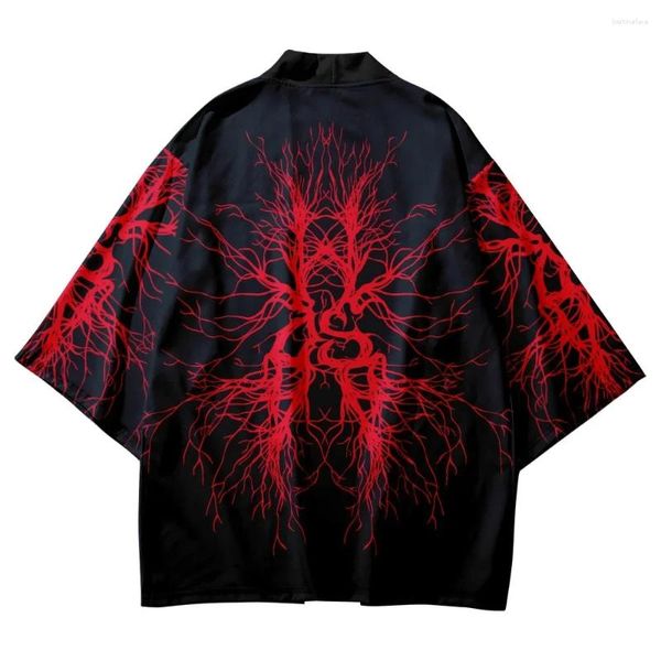 Ethnische Kleidung traditionelle Streetwear Red Tree Roots Drucken Kimono Männer Japanischer Strand Yukata Frauen lässig Cardigan Cosplay Haori Asia