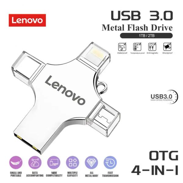 Adattatore Lenovo 2TB USB 3.0 Typec Flash Drive 1TB 512GB 256GB 128GB Pendrive 3 in 1 Memory Stick USB ad alta velocità per Android Micro/PC