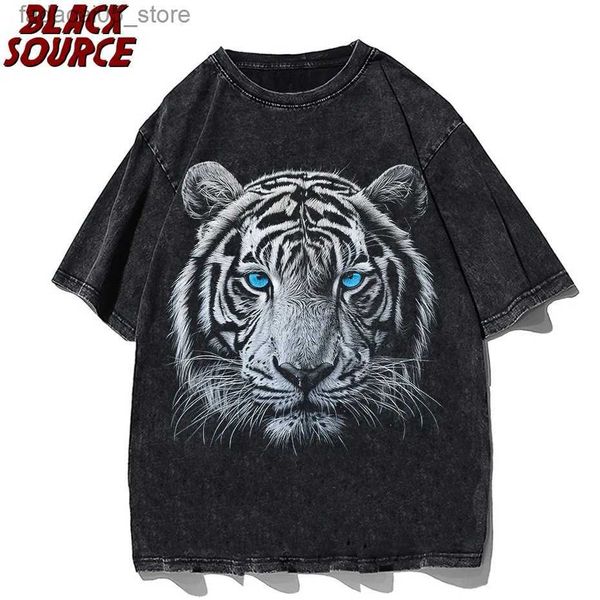 T-shirt da uomo Tiger Stampa da uomo da uomo 240G 100% Coppia di cotone Skateboard Top Short Board Unisex P0803 Q240426