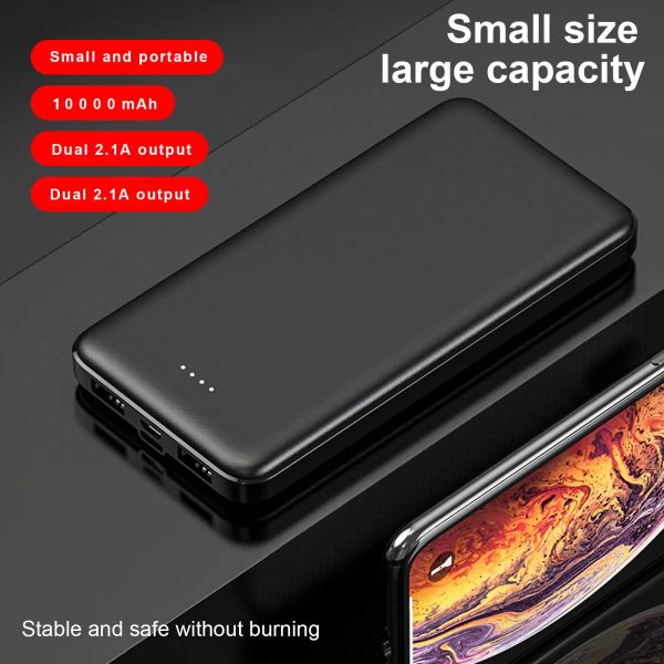 Chargers Power Bank 10000mAh 5v2a Dual USB External Spare Battery Typec Tragbares Telefon Ladegerät Powerbank Lithium Polymer Batterie Stylish