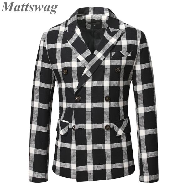 Jackets Klassische stilvolle schwarze weiße Plaid -Revers -Blazer für Männer Herbst Dail