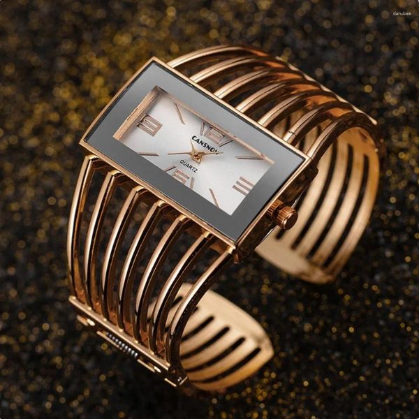 Armbanduhren 2024 Luxus Mode Rose Gold Uhren Frauen Edelstahl Armband Armreif Rechteck Quarz Uhr Zegarek Damski Relogio
