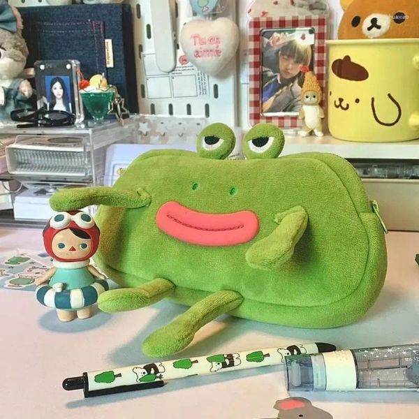 Desktop Organizer Big Mund Frosch Stiftbeutel große Kapazität Kosmetische Beutel Bleistift Koffer Plüsch Zipper Briefpapierschule Büro