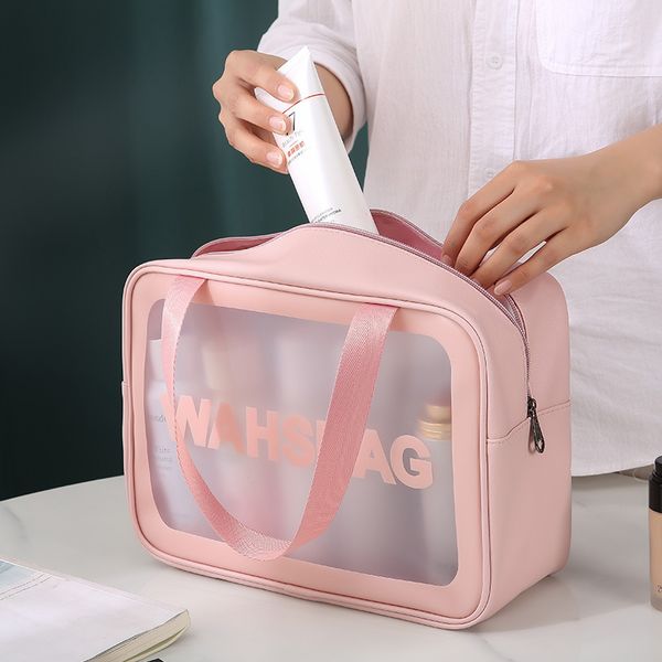 PU Transparente Borsa per trucco a tre pezzi Borsa da bagno in PVC BASSO PVCLUCENTE GRANDO PORTATILE GRAMPATIVO FEMMA FEMMA