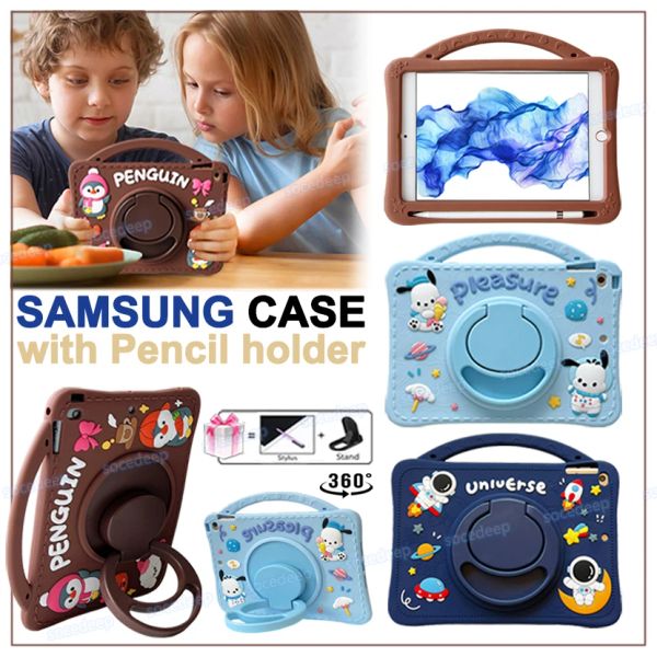 Case Kid Cartoon Penguin Antidrop Tablet -Hülle mit Rotatinständer für Samsung Galaxy Tab A8 X200 S6 A7 Lite T220 T290 T510 T500 P610