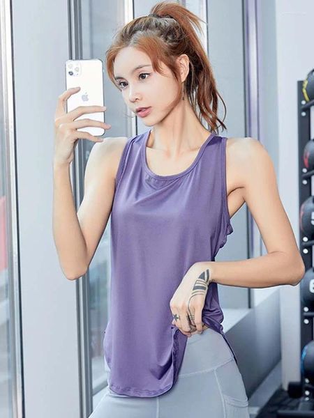 Aktif Gömlek Kadın Yoga Üstler Gevşek İnce Spor Yelek Nefes alabilen kolsuz tişört spor fitness koşu kızlar Seksi Hollow Out Tank