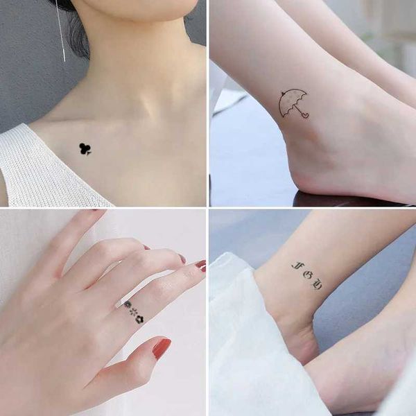 Tattoo Transfer 10pcs/Los Tiny Mini Fake Finger Tattoo Aufkleber Schwarze Icon Design -Nummern Kreuzbrief Temporäre Tattoos für Frauen Erwachsene Männer 240427
