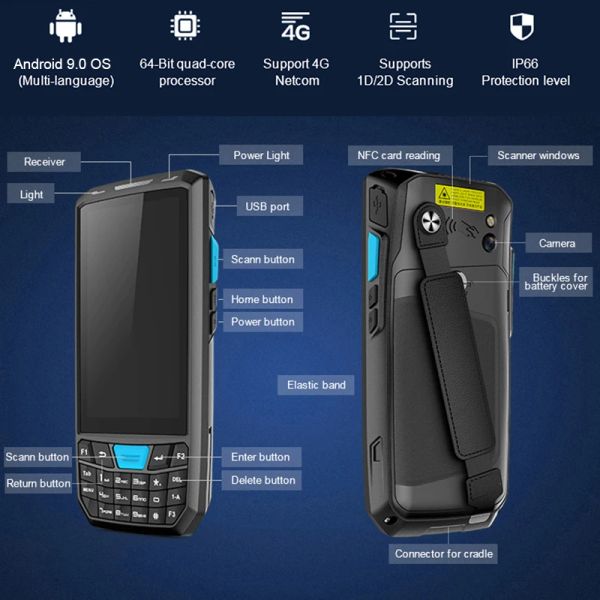 Zubehör Handheld PDA Android 9.0 Red POS Terminal 1D 2D Barcode -Scanner WiFi 4G Bluetooth GPS PDA -Balken -Codes Reader