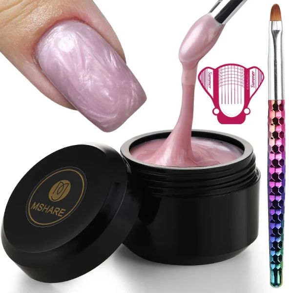 KITS MSHARE Kit per unghie rosa nudo/3pc per unghie ESTENSIONE LED/UV HARD Gel Art Art Rafforza la pennello per unghie set di manicure