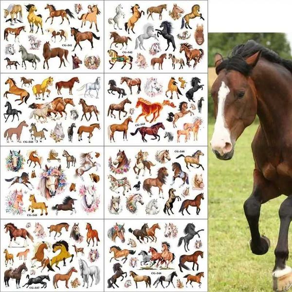 Tatuagem Transferência de novos cavalos Tatuagens temporárias falsas para crianças Festas de festas de aniversário Favoras fofas Tatuagens de cavalos Decoração 240426