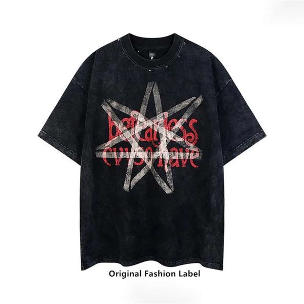 Camisetas masculinas xpkaeax camisa de designer original marca de moda americana street unha bonita unhas de t-shirt meia-shirt de verão lavado 7286