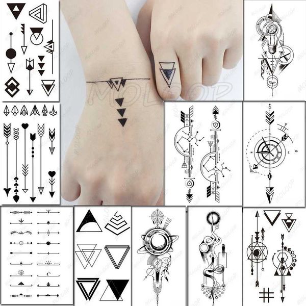 Tatuaggio trasferimento geometria triangolo freccia temporanea adesivi tatuaggi impermeabili donne uomini uomini adulti body art falsa nuovo design 10.5x6cm Kids Hand Tatoo 240426