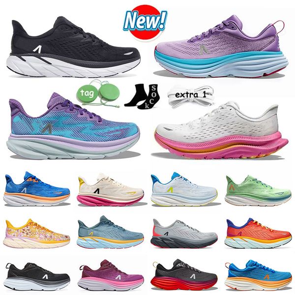 Clifton 9 Bondi 8 Laufschuhe für Männer Frauen dreifach schwarz weiße Eierlikör Cyclamen lebendige orange blau rosa graue Hafe Nebel Passion Frucht Herren Trainer Sport Sneaker