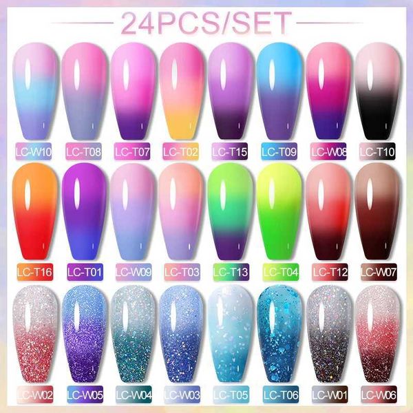 Лак для ногтей Lilicute 20/24pcs/Set Thermal Gel лак для ногтей набор ногтя глитер сменен цветом полученого полупостоянного ультрафиолетового геля, набор лака, 7 мл Y240425