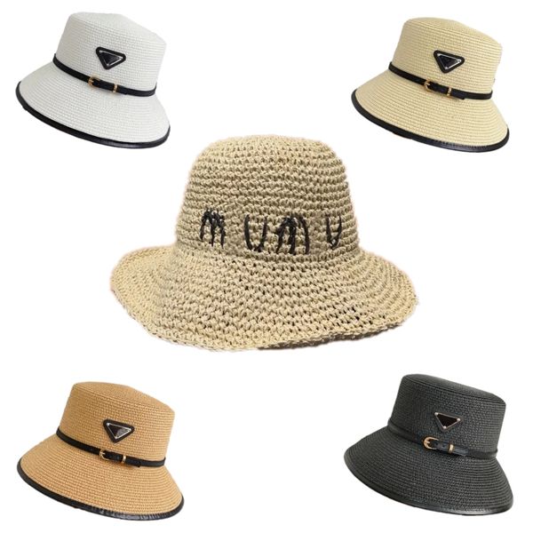 Designer de balde Hat Summer Straw Hat Women Women Classic Wide Brim Gorro Chapéus ao ar livre para homens Bordado Triângulo Universal Cap Acessórios femininos GA0132 H4