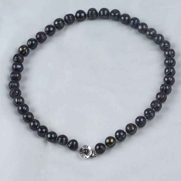 Choker 10-11mm schwarze Farbkartoffelform echtes Süßwasserperlen Halskette für Frauen Modeschmuck