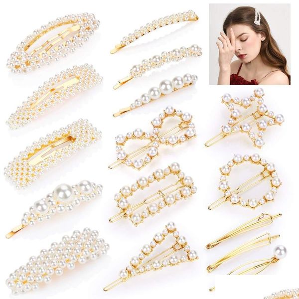 Haarclips Barrettes 16pcs Perlenclip für elegante Haarnadel -Schnapp -Barrette -Haarklammern Koreanische Design Haarnadel Accesories Drop Lieferung J DHTPX