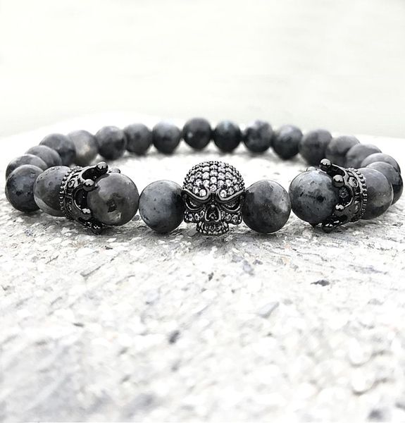 Männer Schädel Charme Armbänder Indien Labradorit 8mm Natursteinlicht Perlen Europäische Buddha Armband für Männer handgefertigte Armbänder 5494231