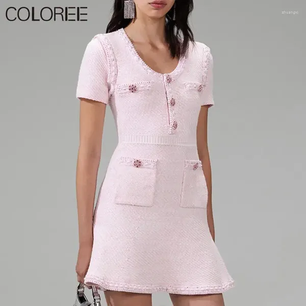 Abiti da festa beige rosa abito maglione a maglia donna femminile 2024 vestiti estivi coreani vestidos de mujer casual baratos