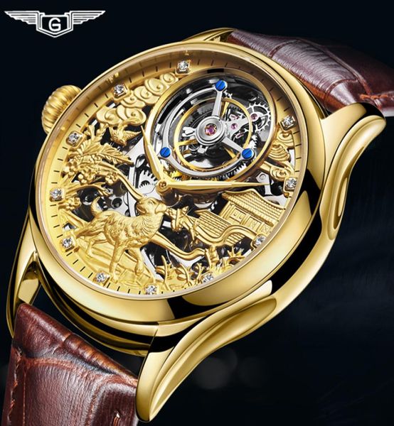 Real Tourbillon Guanqin 2019 Clock Sapphire Watch Mechanical Mechanical Wind Style Clock Men Watch Top Brand Luxury Relogio Masculino5718453